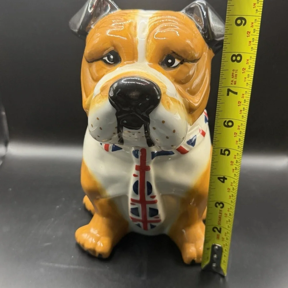 English Bulldog With Union Jack Tie Dog Cookie Jar UK Ceramic 9.25